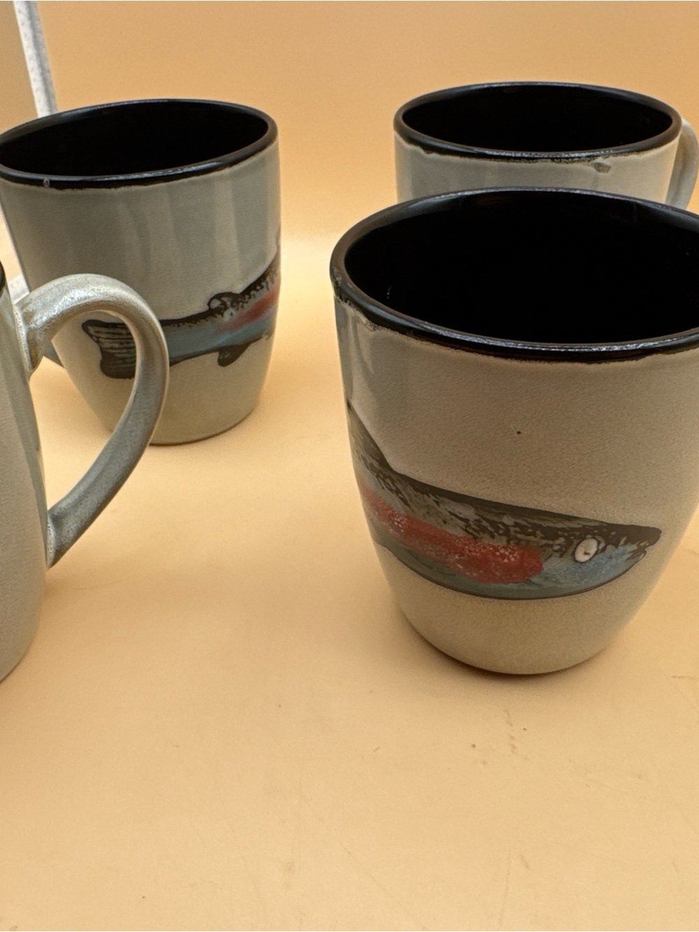 Better Home& Garden Vintage Handmade Ceramic Fish Trout Mugs